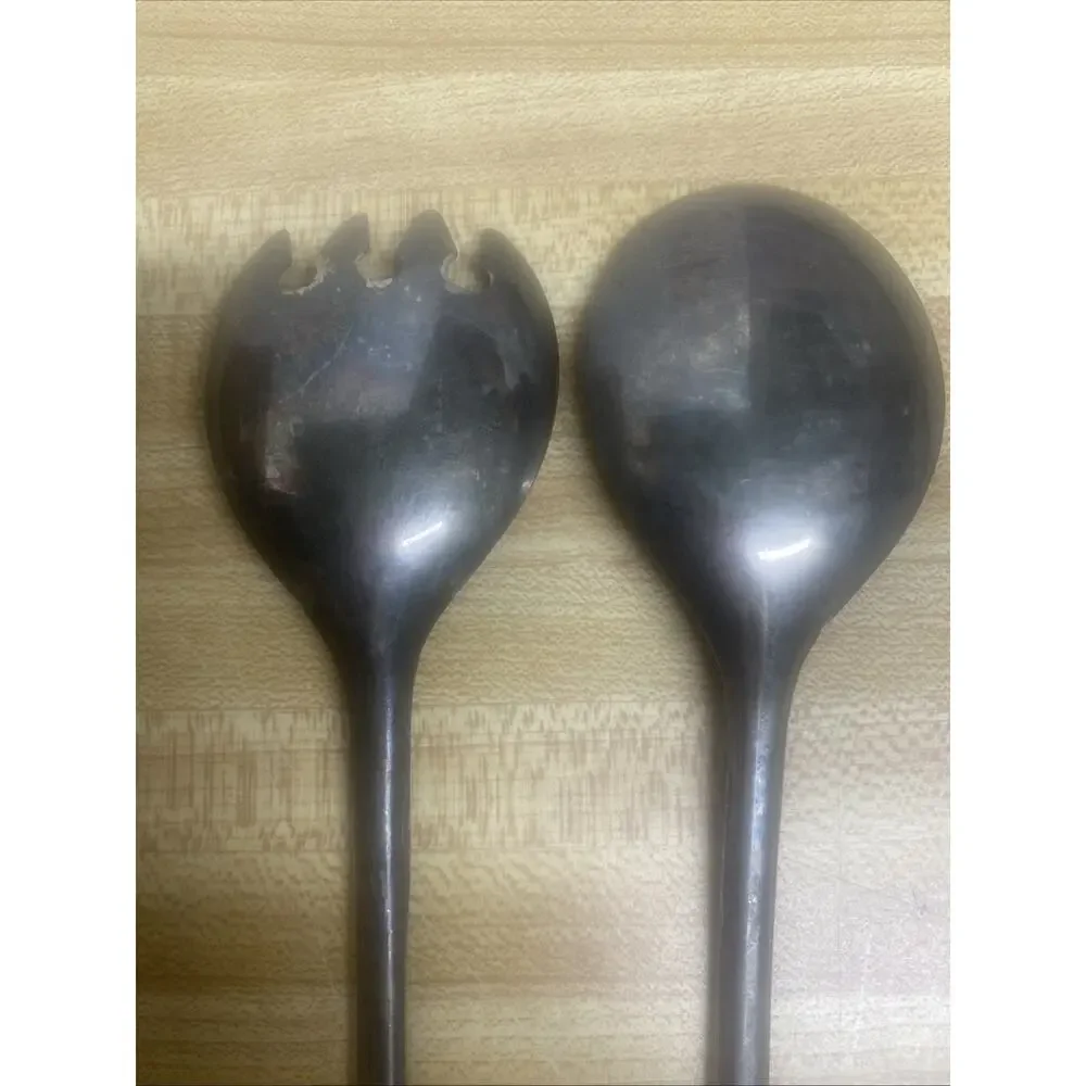 Vintage Silver Plated Salad Serving Utensil Set 9.25” Spoon & Fork Made in Italy